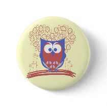Red and Blue Whimsical Cute Owl button pin buttons
