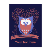 Red and Blue Whimsical Cute Owl Custom Postcard postcards