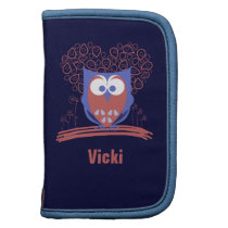 Red and Blue Whimsical Cute Owl Folio planner planners
