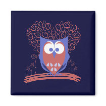 Red and Blue Whimsical Cute Owl Fridge Magnet magnets