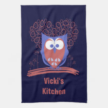 Red and Blue Whimsical Cute Owl Kitchen Tea Towel kitchen towels