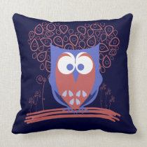 Red and Blue Whimsical Cute Owl Mojo Pillow pillows