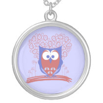 Red and Blue Whimsical Cute Owl necklace necklaces