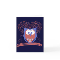 Red and Blue Whimsical Cute Owl Note card cards