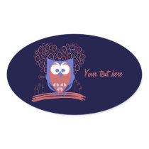 Red and Blue Whimsical Cute Owl Oval stickers stickers