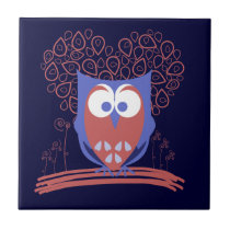 Red and Blue Whimsical Cute Owl tile or trivet tiles