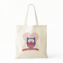 Red and Blue Whimsical Cute Owl tote bag bags