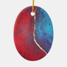 Red and Blue with Gold Philip Bowman Abstract Art Christmas Tree Ornaments