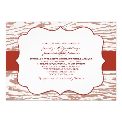 Red and Brown Chic Wood Grain Wedding Invitation