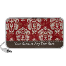 Red and Brown Damask Portable Speakers Personalize