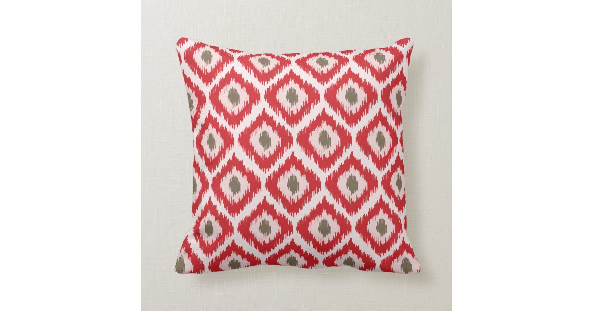 Red And Brown Diamond Ikat Pattern Throw Pillow Zazzle