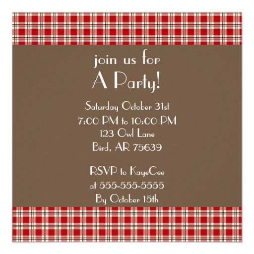 Red and Brown Gingham Invitation
