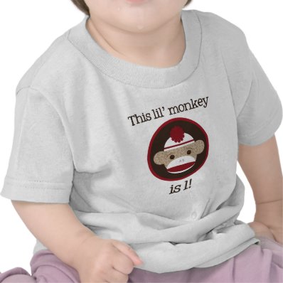 Red and Brown Sock Monkey: First Birthday Tee