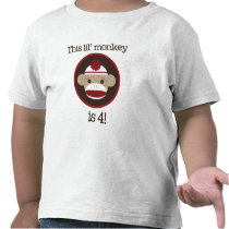 Red and Brown Sock Monkey: Fourth Birthday Tee t-shirts