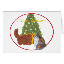 Red and Calico Persian Cats Christmas Greeting Cards