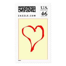 Red and Cream Love Heart Design. Postage Stamp