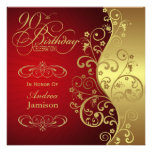 Red and Gold 90th Birthday Party Invitation