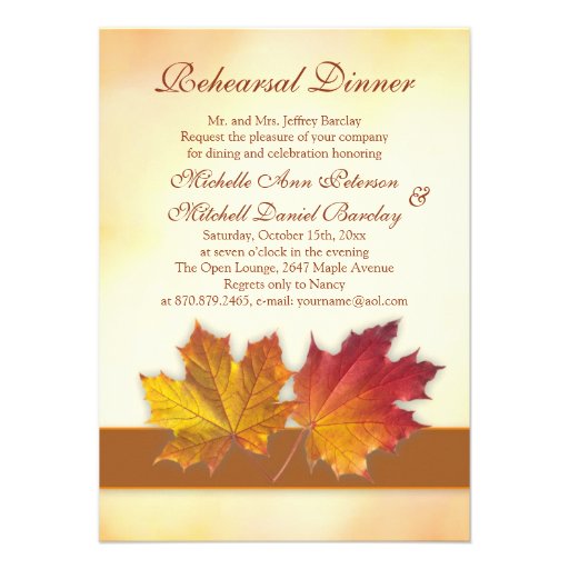 Red and gold autumn maple leaves Rehearsal Dinner Custom Invites