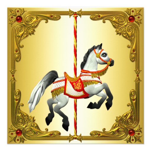 Red and Gold Carousel Horse Birthday Party Invite