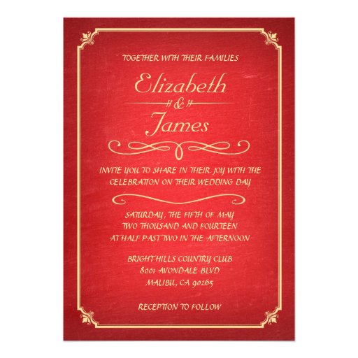 Red and Gold Chalkboard Wedding Invitations