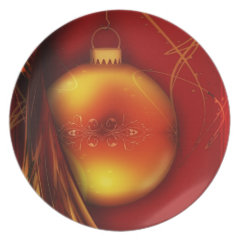 Red and Gold Christmas Ornament Holiday Gifts Party Plates