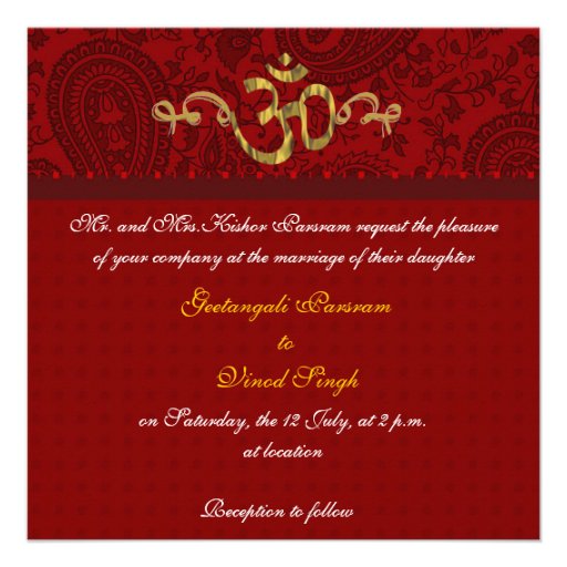Red and gold damask brocade Hindu wedding Custom Invitations