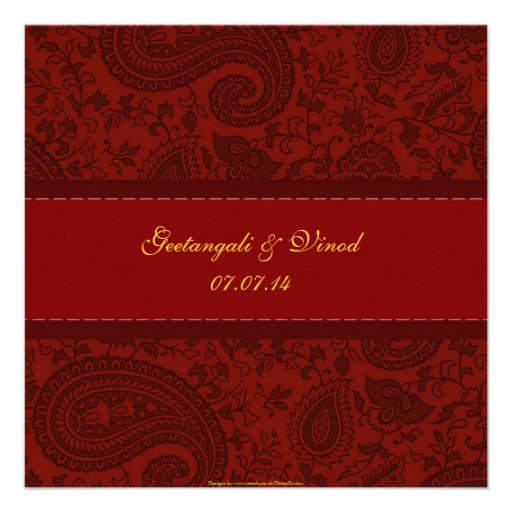 Red and gold damask brocade Hindu wedding Custom Invitations