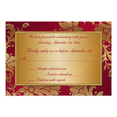 Red and Gold Floral Reply Card Custom Invitations