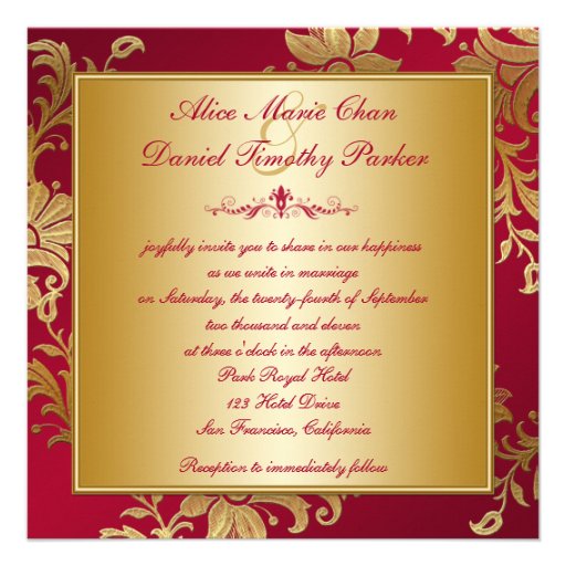 Red and Gold Floral Wedding Invitation