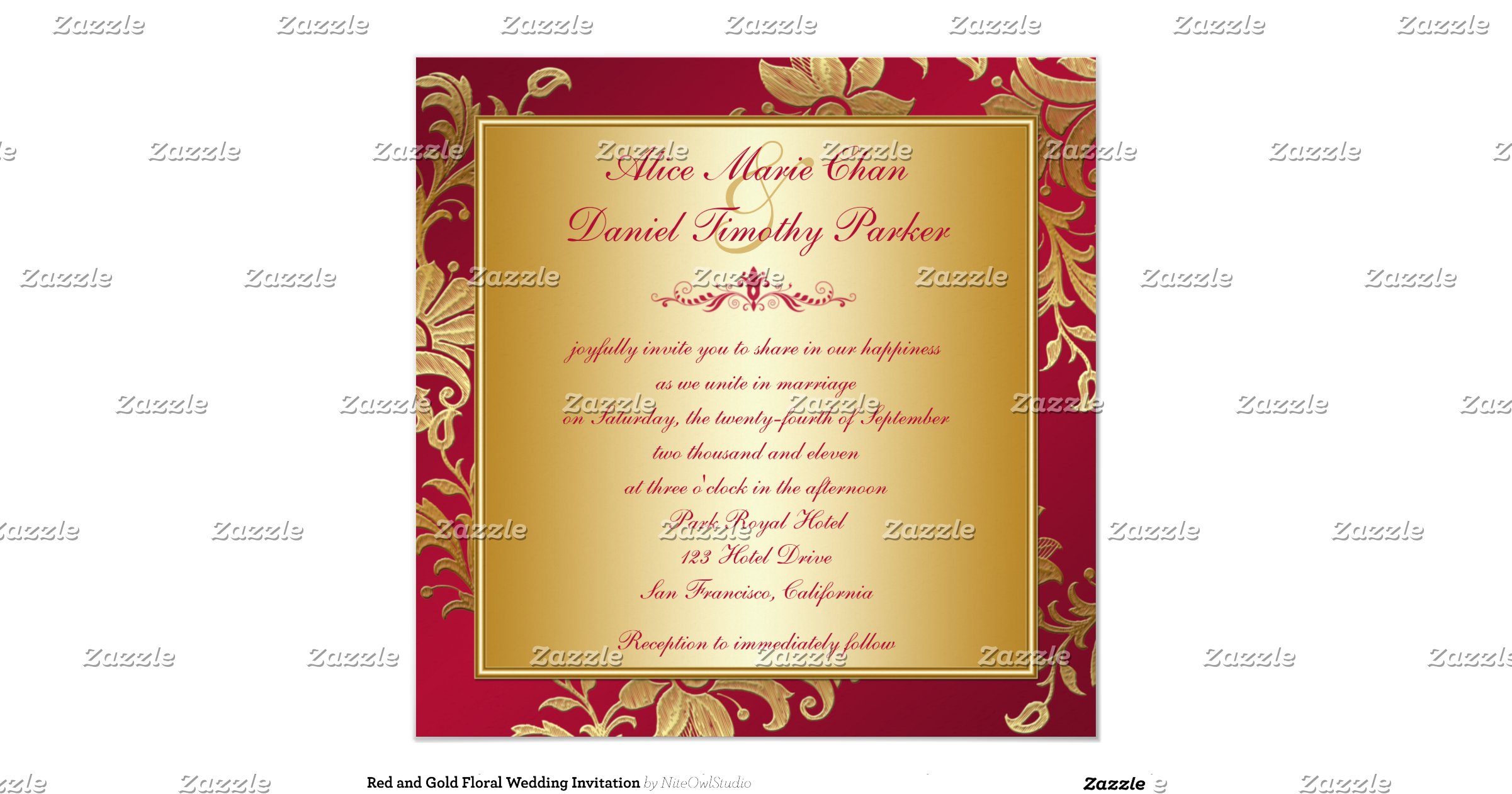 red_and_gold_floral_wedding_invitation ...