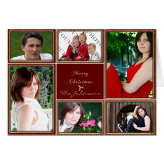 Red and Gold Glitter Frame Photo Greeting Cards