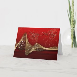 Red and Gold Glitter Ribbon Happy Holidays card