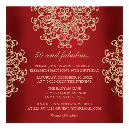 RED AND GOLD INDIAN INSPIRED BIRTHDAY INVITATION (front side)