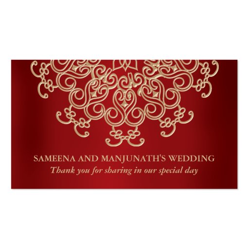 Red and Gold Indian Inspired Seating Place Card Business Card Template (back side)