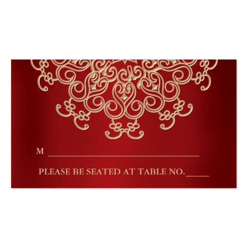 Red and Gold Indian Inspired Seating Place Card Business Card Template (front side)