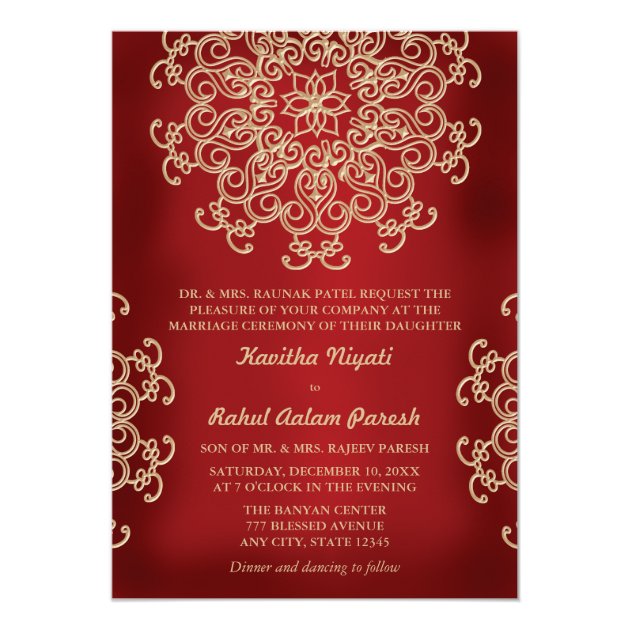 RED AND GOLD INDIAN STYLE WEDDING INVITATION (front side)