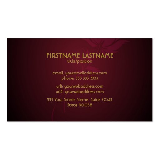 Red And Gold Look Swirls Business Card (back side)