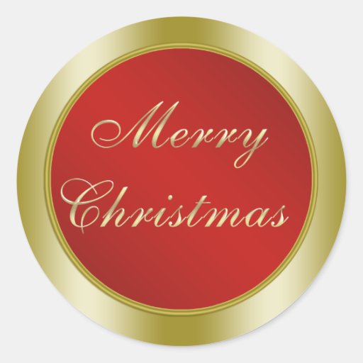Red and Gold Merry Christmas Classic Round Sticker  Zazzle