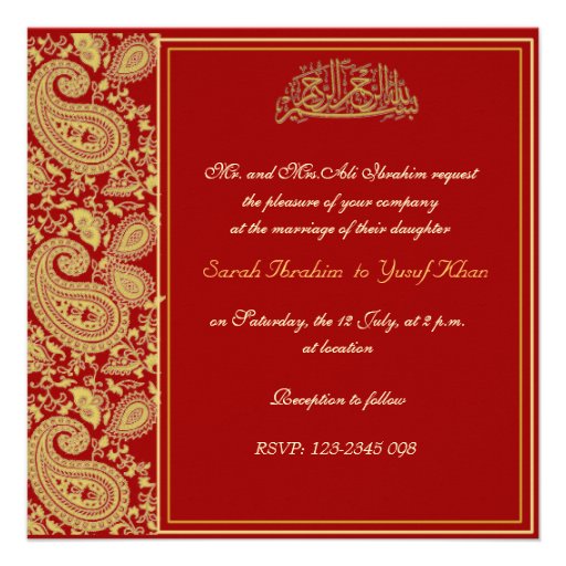 Red and gold Muslim wedding Announcements