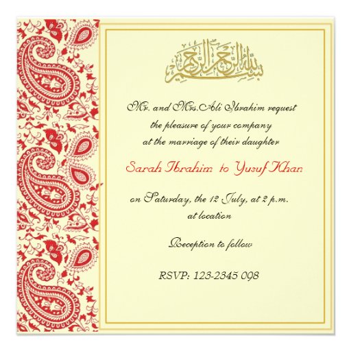 Red and gold Muslim wedding Personalized Invitations