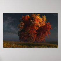 autumn, meadow, digital blasphemy, red and gold, desktop wallpaper, Poster with custom graphic design