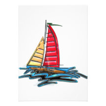 Red and Gold Sailboat Invites
