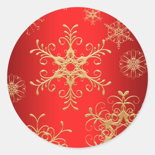 Red and Gold Snowflake Sticker Zazzle