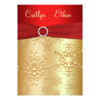 Red and Gold Snowflakes Wedding Invitation