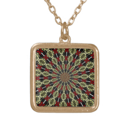 Red and Gold Stained Glass Window Kaleidoscope Pendant