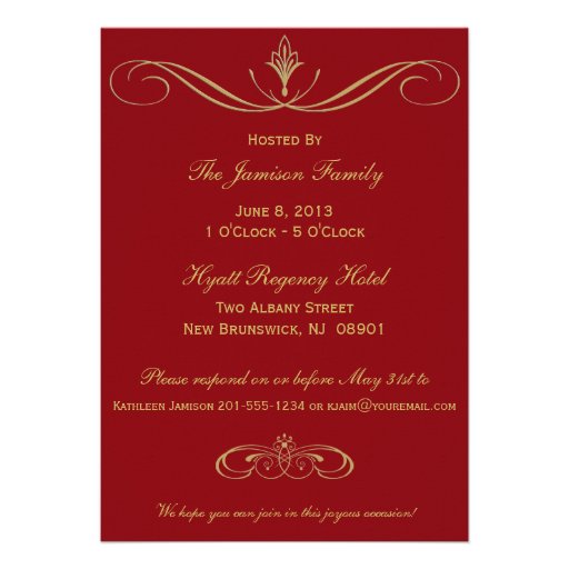 Red and Gold Swirl 80th Birthday Party Invitation