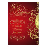 Red and Gold Swirl 80th Birthday Party Invitation