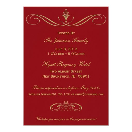 Red and Gold Swirl 90th Birthday Party Invitation