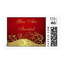 Red and Gold Swirl Party Postage