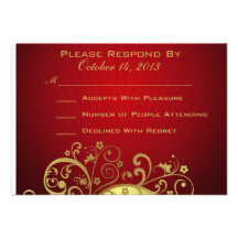 Red and Gold Swirl Reply Card